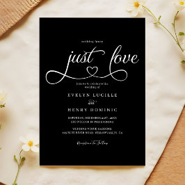Einfach Liebe Herz Schrift Elegant Schwarze Hochze Einladung
