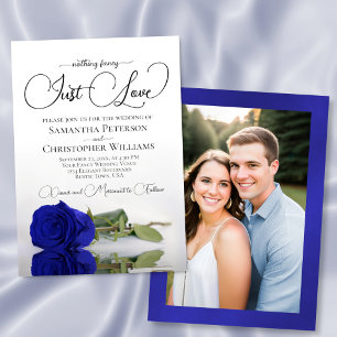 Einfach Liebe Royalblaue Rosen-Hochzeitsfoto-Rücks Einladung
