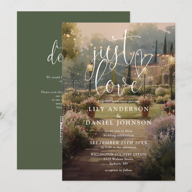 Einfach Liebe Rustikale Landgarten-Hochzeit QR-Cod Einladung (Vorne/Hinten)