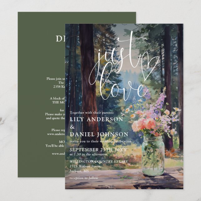 Einfach Liebe Rustikale Wald Blumen Hochzeit Einladung (Vorne/Hinten)