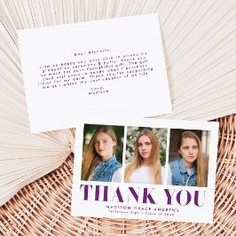 Einfach Lila 3-Foto-Abschluss Dankeskarte