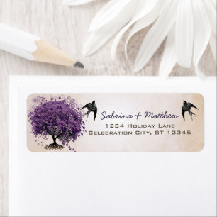 Einfach Lila Heart Leaf Tree Wedding Label