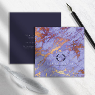 Einfach Lila Marmorlogo Gold Navy ID672 Quadratische Visitenkarte