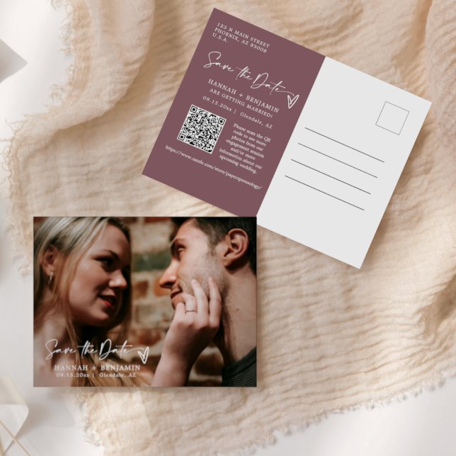 Einfach Lila QR-Code-Foto Save the Date Postkarte (Von Creator hochgeladen)