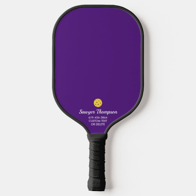Einfach Lila Text Personalisiert Pickleball Schläger (Rückseite)