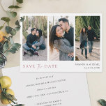 Einfach maßgeschneiderte Multi Foto Collage Weddin Save The Date<br><div class="desc">Diese schlichte, moderne drei Foto Hochzeit speichern das Datum flache Karte Vorlage zeigt Ihre Fotos und "Save the Date" hervorgehoben in einem eleganten Schatten von Rose Gold und vermittelt mit einer auffallenden Mischung von zwei verschiedenen Schriftart, mit "und" in einem leichten, fließenden Drehbuch zwischen den anderen beiden Wörtern, die im...</div>
