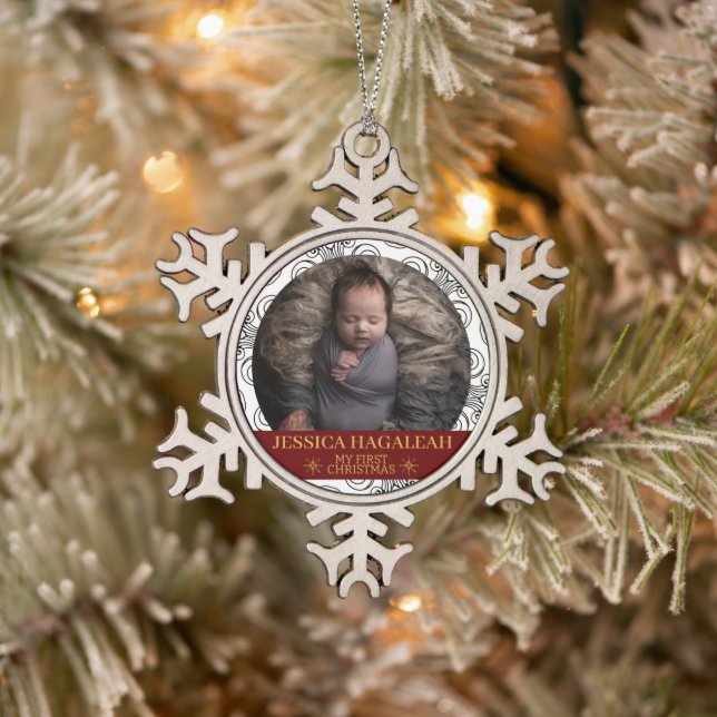 Einfach mein erstes Personalisiertes Baby Foto Schneeflocken Zinn-Ornament (Baum)