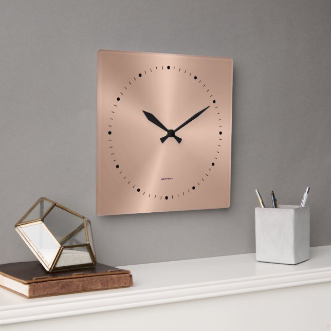 Einfach metallischer Rose-Gold-Edelstahl-Look Quadratische Wanduhr (Büro)