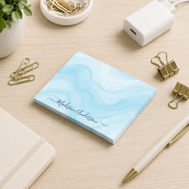 Einfach Minimal Hellblau Aquarell Personalisiert Post-it Klebezettel (Von Creator hochgeladen)