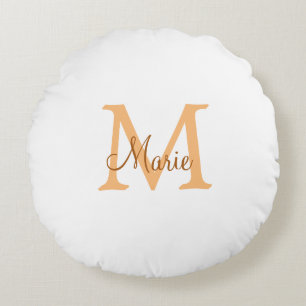 einfach minimal Name Monogramm orange braun  thr Rundes Kissen