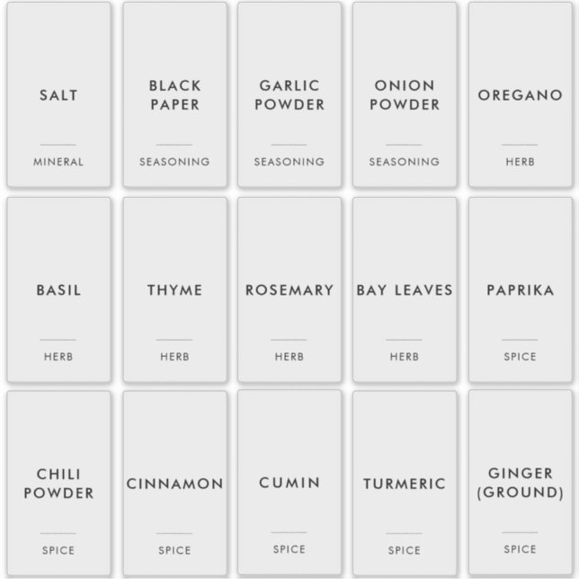 Einfach minimaler moderner Spice Jar Kitchen Conta Aufkleber (Vorderseite)