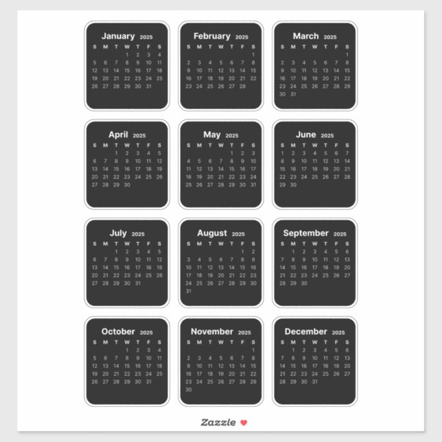 Einfach Minimalistisch 2025 Kalendermonat Aufkleber (Blatt)
