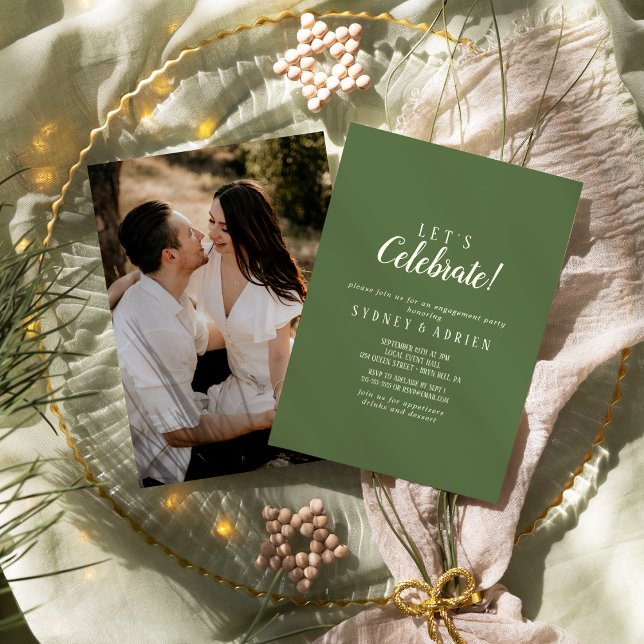 Einfach Minimalistisch|Dark Sage Foto Feiern Einladung (Von Creator hochgeladen)