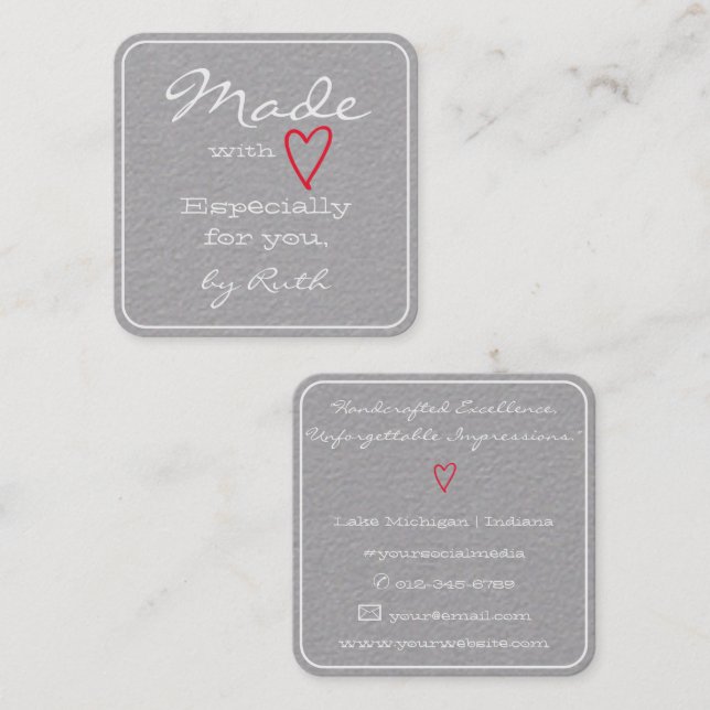 Einfach Minimalistisch gemacht mit Liebe Red Heart Quadratische Visitenkarte (Vorne/Hinten)