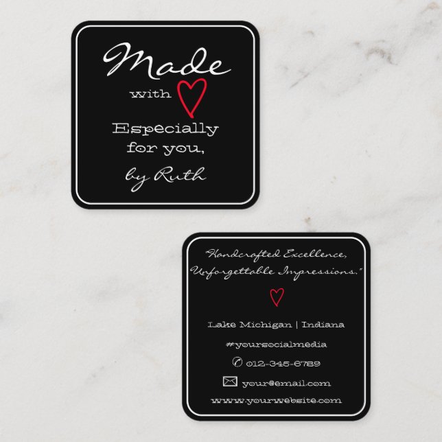 Einfach Minimalistisch gemacht mit Liebe Rotes Her Quadratische Visitenkarte (Vorne/Hinten)