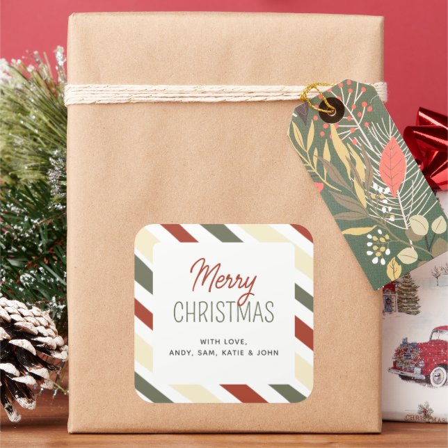 Einfach Minimalistisch gestrippter froher Weihnach Quadratischer Aufkleber (Feiertag)