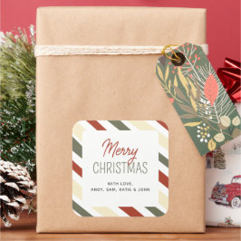 Einfach Minimalistisch gestrippter froher Weihnach Quadratischer Aufkleber