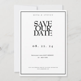 Einfach Minimalistische Schwarz-Weiß-Hochzeit Save The Date