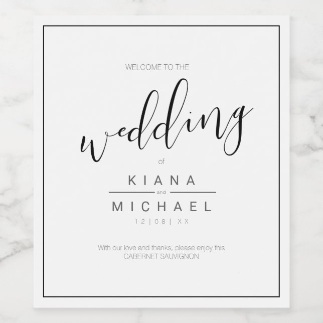 Einfach Minimalistische Wedding Black ID523 Weinetikett (Einzelnes Label)