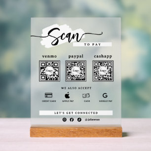 Einfach minimalistischer 3-QR-Code-Scan zum Bezahl Acrylschild