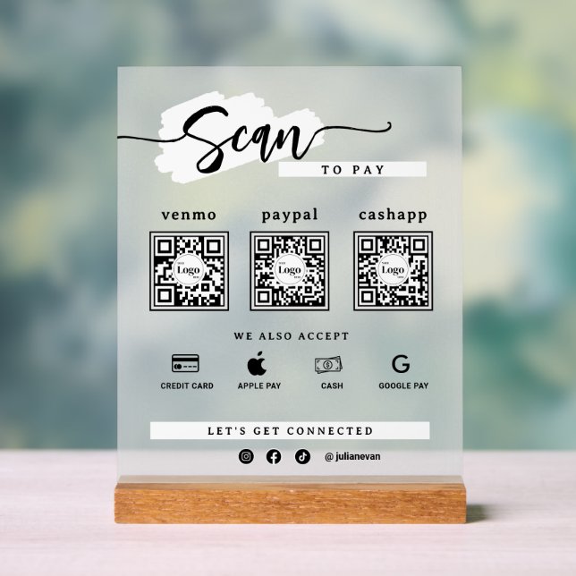 Einfach minimalistischer 3-QR-Code-Scan zum Bezahl Acrylschild (Neutral)