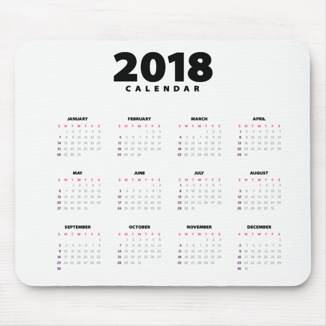 Einfach Minimalistischer Kalender 2018 | Mousepad (Vorne)