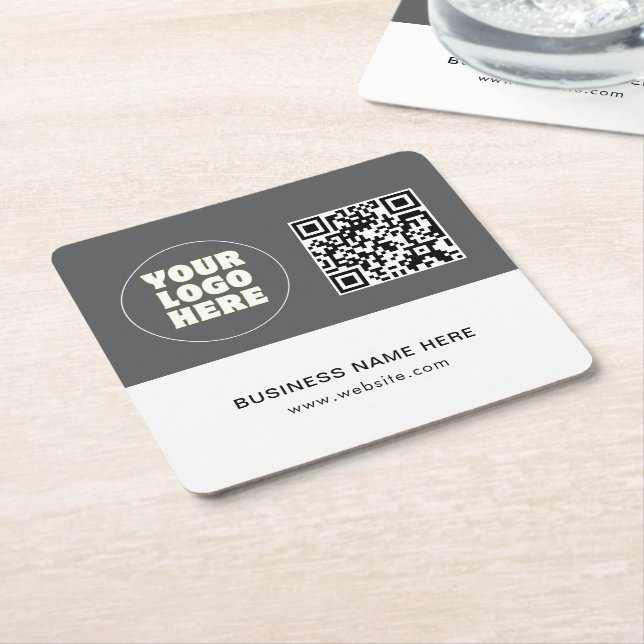 Einfach Minimalistischer Logo-Text und QR-Code Rechteckiger Pappuntersetzer (angewinkelt)