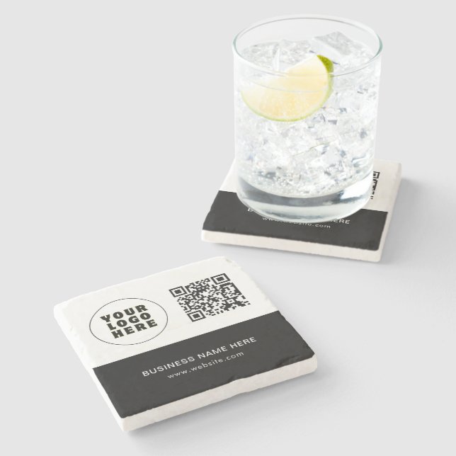 Einfach Minimalistischer Logo-Text und QR-Code Steinuntersetzer (Seitenansicht)