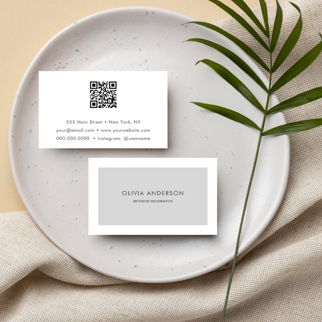 Einfach Minimalistischer QR Code Gray Modernster S Visitenkarte (Simple Minimalist QR Code Gray Modern Stylish Business Card)
