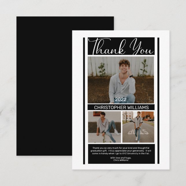Einfach Minimalistischer Schwarz-weißer Abschluss  Dankeskarte (Vorne/Hinten)