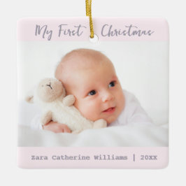 Einfach Minimalistisches Baby's First Christmas Keramikornament