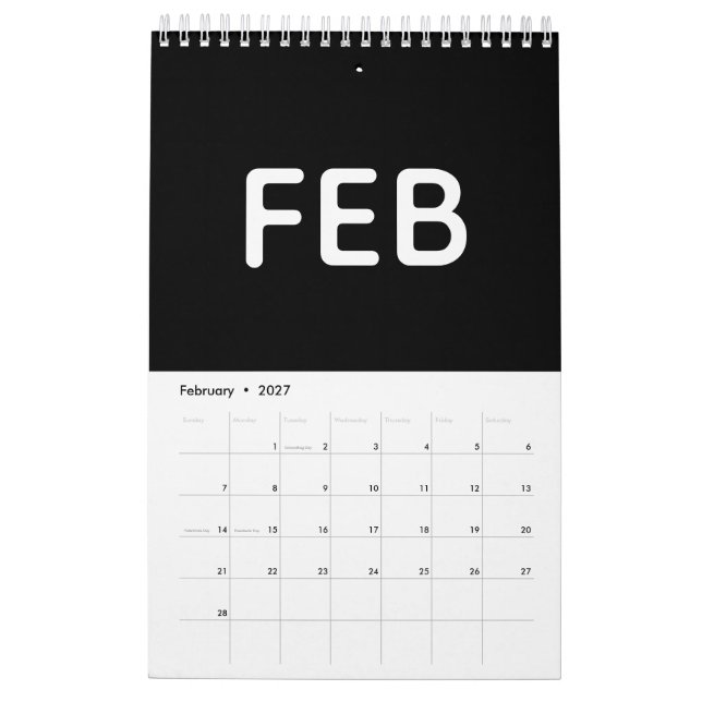 Einfach minimalistisches Schwarz-Weiß-Design Kalender (Feb 2027)