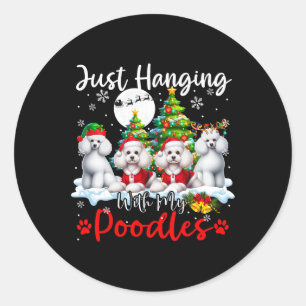 Einfach mit meinen Poodles spielen Weihnachten Wei Runder Aufkleber