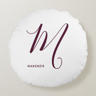 Einfach Mit Monogramm Burgundy Letter M White Rundes Kissen