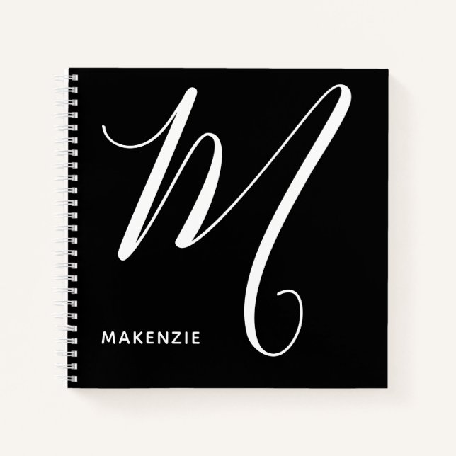 Einfach Mit Monogramm Letter M Black & White Notizbuch (Vorderseite)