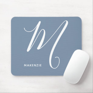 Einfach Mit Monogramm Script Letter M Blue & White Mousepad