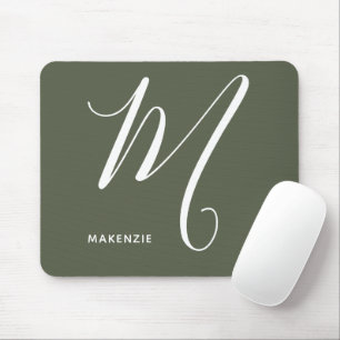 Einfach Mit Monogramm Script-Letter M Chive Green Mousepad
