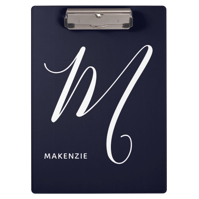 Einfach Mit Monogramm Script Letter M Navy Blue Klemmbrett (Vorderseite)