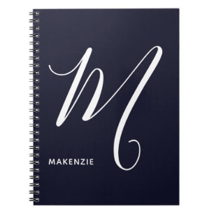 Einfach Mit Monogramm Script Letter M Navy Blue Notizblock