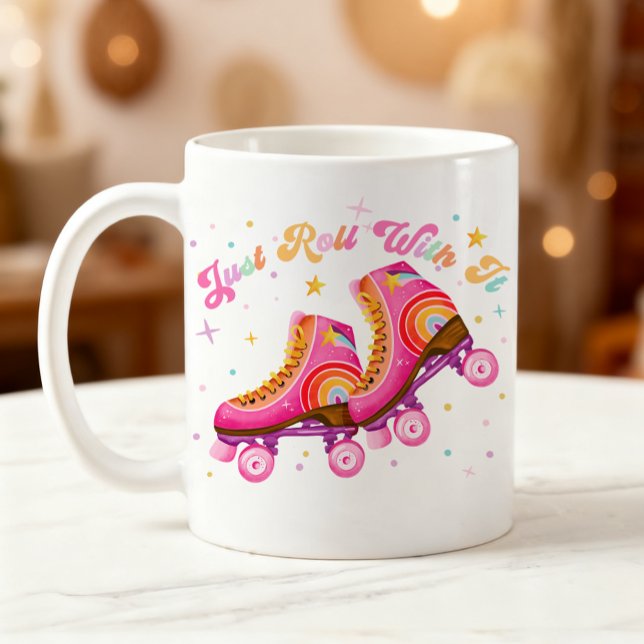 Einfach Mitmachen Roller Skating Teen Retro Rosa Kaffeetasse (Von Creator hochgeladen)