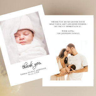Einfach Modern 2 Fotos Baby Shower Dankeskarte