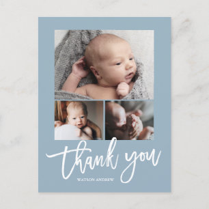 Einfach Modern 3-Foto-Collage Baby-Foto-Dankeschön Postkarte