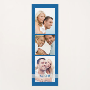 Einfach modern 3 Foto Collage Blau Personalisiert Yogamatte