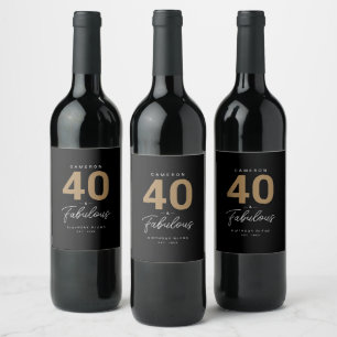 Einfach modern 40 & fabelhaft Personalisiert Schwa Weinetikett