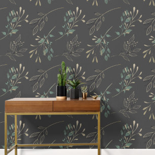 Einfach Modern Elegante Blätter Dunkelgrau Tapete