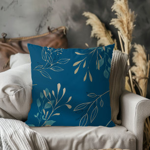 Einfach Modern Elegante Blätter Ozeanblau Kissen