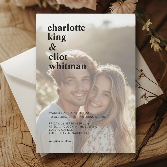Einfach, modern, Foto, Hochzeit, Einladung (Simple, Modern, Photo, Wedding, Invitation)