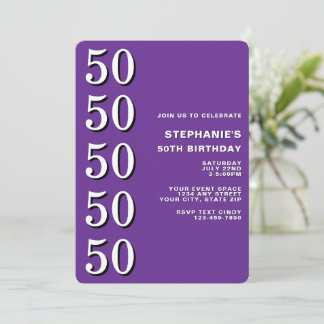 Einfach Modern Lila Meilenstein 50. Geburtstag Einladung