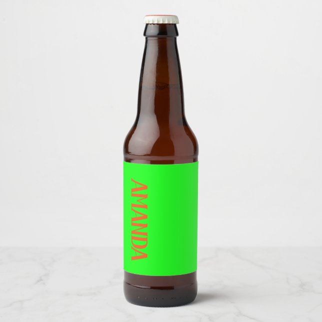 Einfach & modern Lime Green & Orange - Personalisi Bierflaschenetikett (Vorderseite)