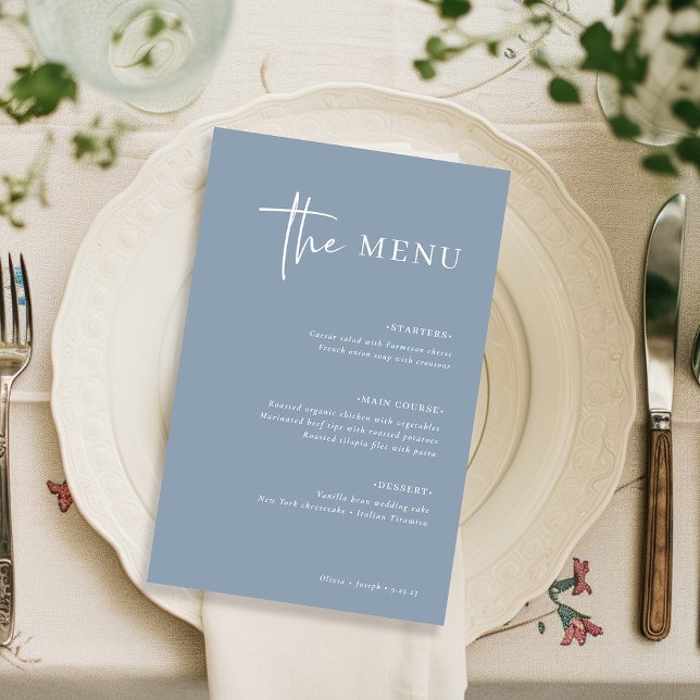 Einfach modern Minimalistisch | Dusty Blue Wedding (A modern and minimalist dusty blue wedding menu)
